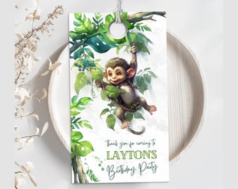 Editable monkey thank you tag template, monkey birthday party favor, cute monkey gift tag, monkey treat bag tag, chimpanzee birthday, MM5