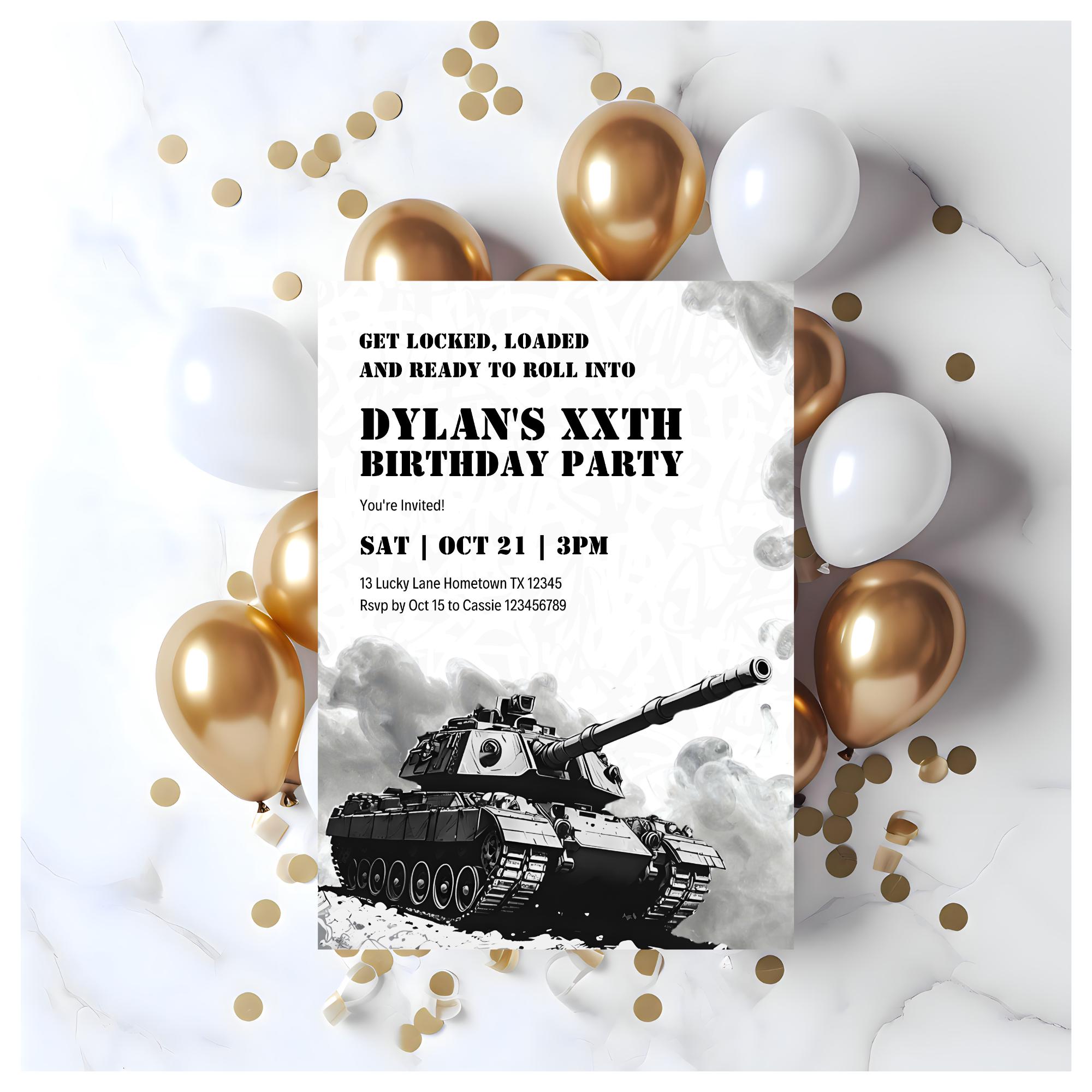 Tank Birthday Invitation Printable | Military Birthday Party Invite ...