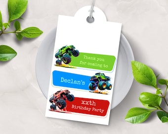 Monster truck favor tag template, monster truck thank you tag, printable monster truck birthday party favor, monster truck gift tag, MT9
