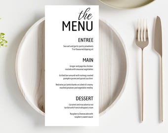 Modern Wedding Menu Template, Digital Wedding Menu Card, Custom Wedding Dinner Menu, Canva Wedding Menu Template Digital Download, BW3