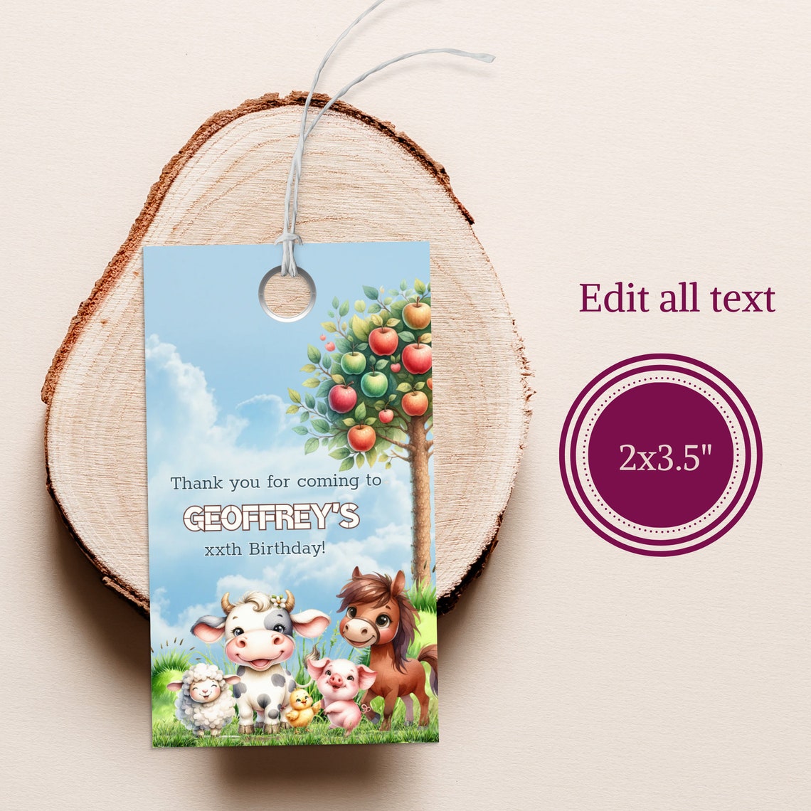 Farm Thank You Tag, Barnyard Gift Tag, Animal Party Favor, Printable ...