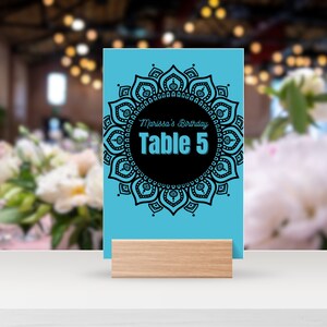 Signo de número de mesa, boda imprimible, número de mesa mínimo, decoración de mesa azul, cumpleaños de henna, DESCARGA INSTANTE, plantilla Canva editable, MRA