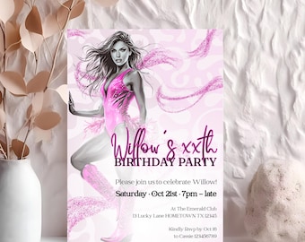 Pink pony dancer birthday invitation template, disco cowgirl invitation, pink dancefloor invitation, pink disco party, INSTANT DOWNLOAD, PD7