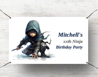 Ninja Banner, ninja birthday backdrop banner, ninja wall hanging, ninja birthday decorations, banner welcome sign, editable template, NW8