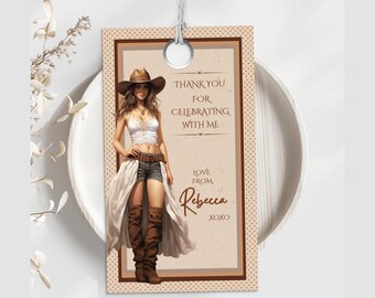 Cowgirl thank you tag, editable gift tag, birthday favor tag, thank you favor tag template, party favor tag, INSTANT DOWNLOAD, cowgirl, CWG
