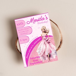 Girls birthday invitation, princess invite, hot pink party invite, fashion doll invitation, INSTANT DOWNLOAD, editable canva template, D1