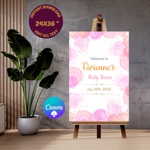 Editable girls baby shower welcome sign INSTANT DOWNLOAD welcome to sign pink orange & gold ink template for custom party poster BSVIV