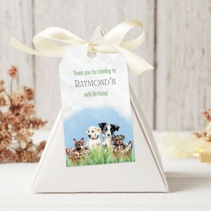 Blue dog thank you tag, puppy gift tag, dog party favor, birthday thank you, printable favor, boys birthday favor, editable template, K92