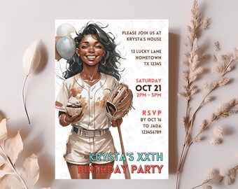 Girl's Baseball birthday invitation template, teen sport invitation, rookie birthday, girl's sports birthday invite, african american, BF7