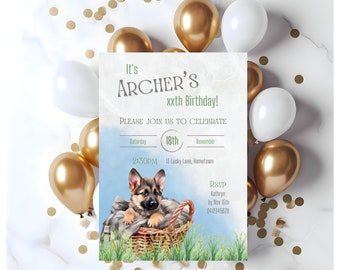 Invitación de cumpleaños para perros, invitación a fiesta de cachorros azules, invitación de cumpleaños para niños, invitación DIGITAL para perros para niños, invitación para perros de niñas, editar plantilla de Canva, K92