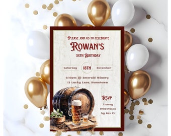 Men's birthday invitation, masculine invite, DIGITAL invitation, printable invitation, adult birthday, drinks party, edit Canva template ALC