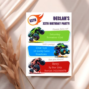 Monster truck Invitation, monster truck party, boy birthday invite, truck birthday, monster truck theme, editable Canva template, MT9