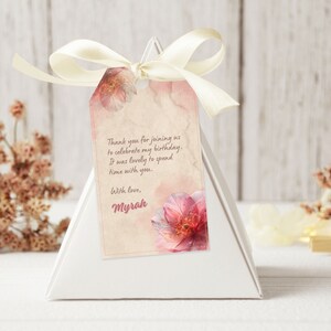 Etichetta di ringraziamento floreale, bomboniera per la festa di compleanno delle donne, etichetta regalo vintage, biglietto di ringraziamento di compleanno stampabile, etichetta del diario d'arte, modello modificabile JJL1