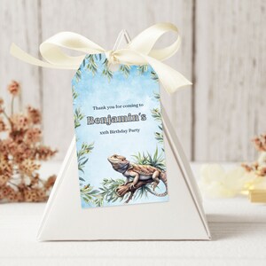 Etichetta di ringraziamento rettile, etichetta regalo lucertola, bomboniera con drago barbuto, biglietto di ringraziamento di compleanno stampabile, ragazza, ragazzo, modello Canva modificabile, LEO