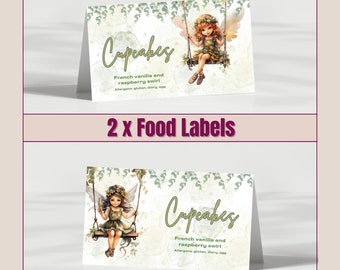 Fairy food label, food tent card, buffet card, printable food label, table place card, fairy birthday decor, editable Canva template, MAE1