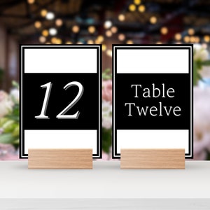 Signo de número de mesa de boda, decoración de mesa moderna, minimalista, blanco y negro, pieza central de mesa, letrero de asiento diy, plantilla canva editable, WD1