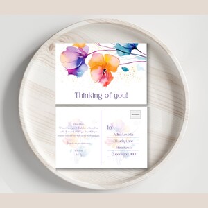 Floral postcard, digital postcard template, botanical postcard, blank flower postcard, blank thinking of you card, edit canva template, PC