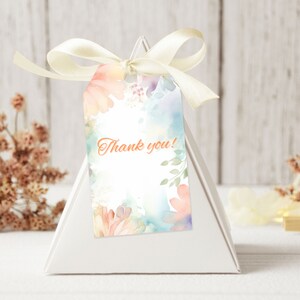 Etiqueta de agradecimiento floral, etiqueta de regalo en colores pastel, favor de fiesta, tarjeta de agradecimiento imprimible, agradecimiento de cumpleaños, flores de primavera, plantilla Canva editable, FR1