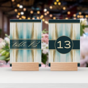 Segno del numero del tavolo, decorazione della tavola di nozze, decorazione della festa color smeraldo e oro, pezzo centrale del tavolo stampabile, segno di posti a sedere fai da te, modifica modello canva, GS