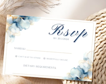 Rsvp card, gold and navy wedding rsvp, floral wedding invitation insert, printable response card, wedding response, editable template, INK