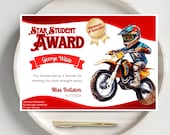 Student certificate template, student award, end of year classroom awards, school certificate, motorbike, red, editable Canva template, C89