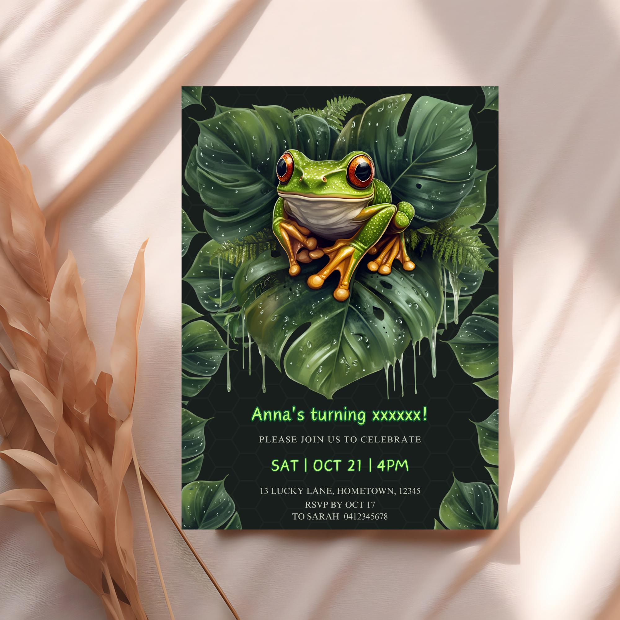 Frog Invite Frog Birthday Invitation Template, Rainforest Baby Invite, Tropical ...