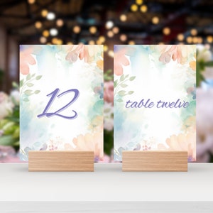 Numeri di tavolo stampabili, floreale, pastello, boho, decorazioni da tavola, segno del numero del tavolo di nozze, segno di posti a sedere stampabile, modello Canva modificabile, FR1