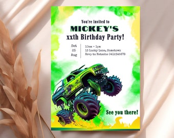 Monster truck Invitation, monster truck party, boy birthday invite, truck birthday, monster truck theme, editable Canva template, MT9