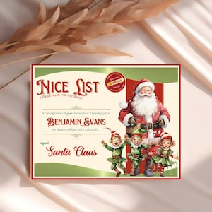 Nice List certificate, Santa certificate, Christmas eve Box printable, official nice list, North Pole mail, editable Canva template, XMAS