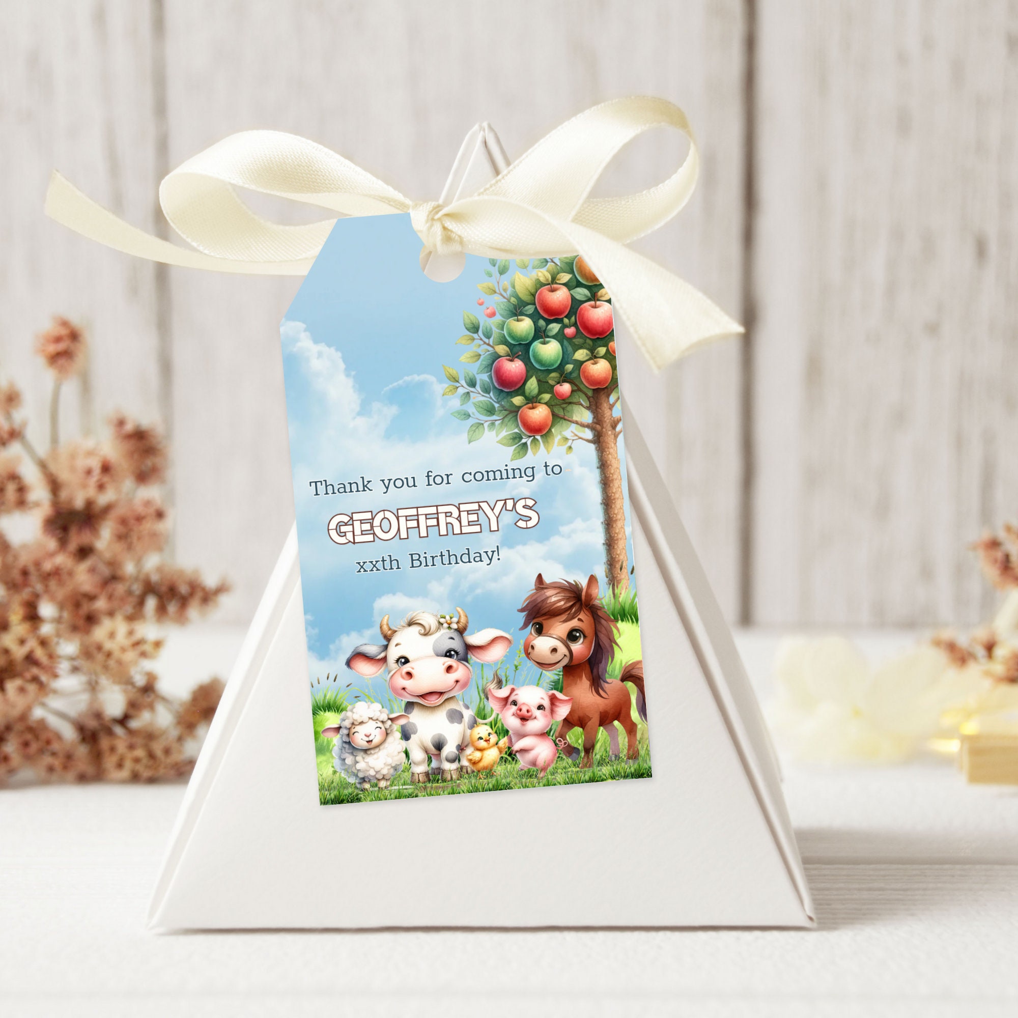 Farm Thank You Tag, Barnyard Gift Tag, Animal Party Favor, Printable ...