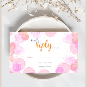 Rsvp-kaartsjabloon, roze baby shower rsvp-kaart, bruiloftbijkaart, verjaardag, responskaart, INSTANT DOWNLOAD, bewerkbaar in Canva, BSVIV