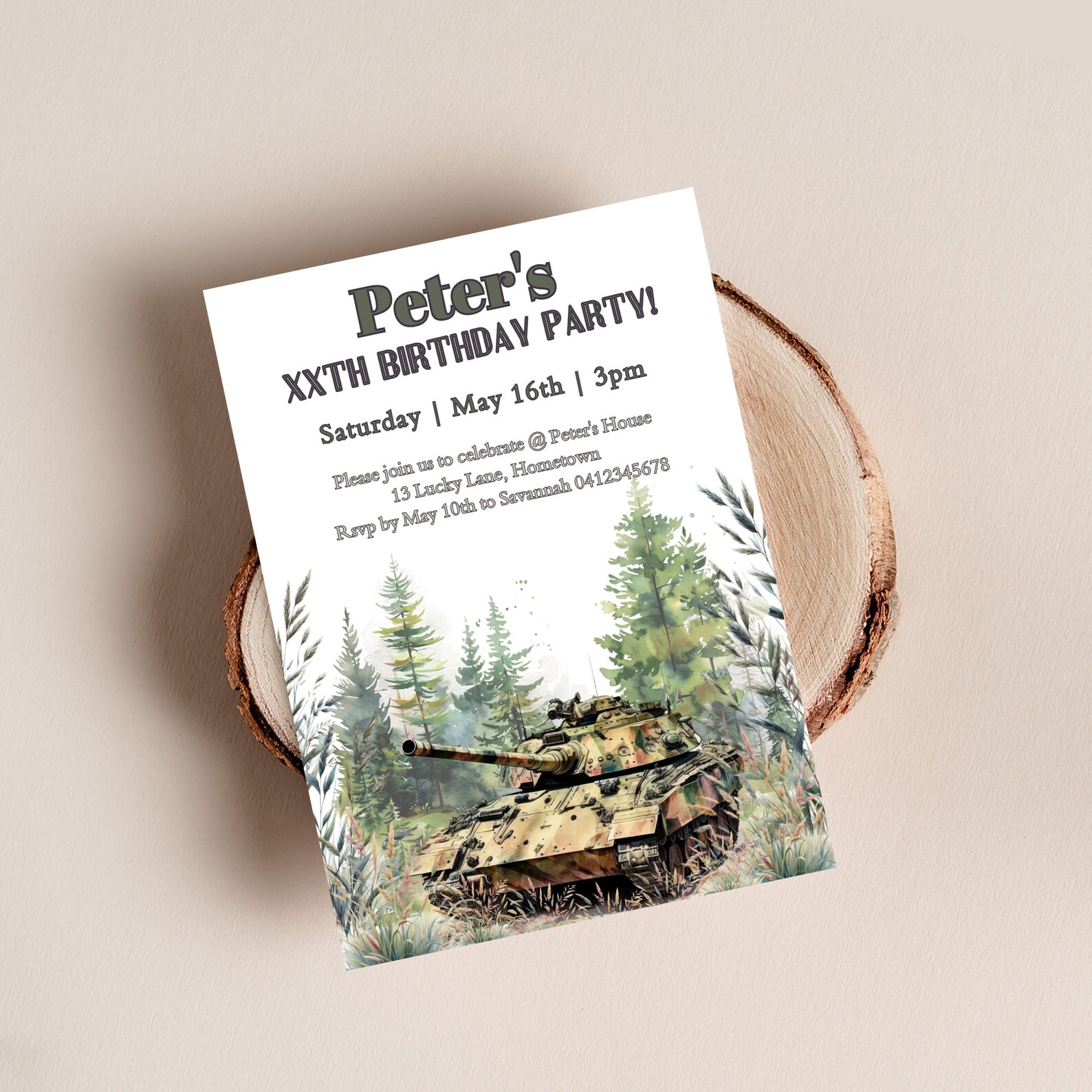Army Tank Invitation, Tank Birthday Invite, Military Birthday Invite ...