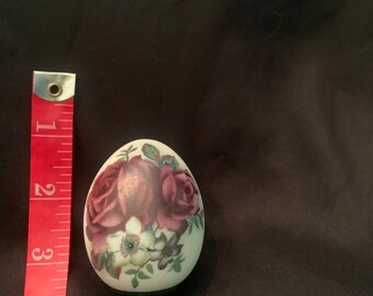 33: Shelart Red Rose Porcelain Egg Paperweight