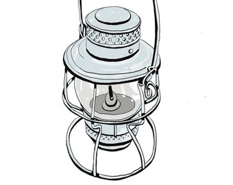 Lantern Art Print, Retro Poster, Nostalgic Wall Art,