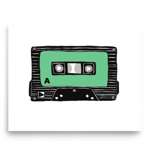 Groene Mixed Tape Art Print, Retro Poster, Nostalgische Wall Art, jaren 1980 Throwback