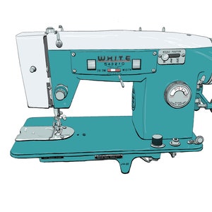 1960s White Brand Teal Coloured Sewing Machine Art Print