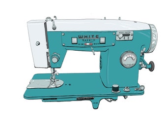 1960s White Brand Teal Coloured Sewing Machine Art Print