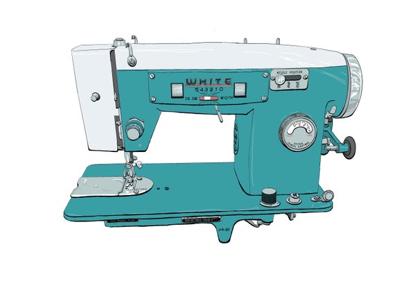 1960s White Brand Teal Coloured Sewing Machine Art Print 