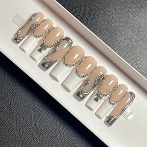 Savage | Press On Nails | Chrome Nails | White French Tips | Cross Nails