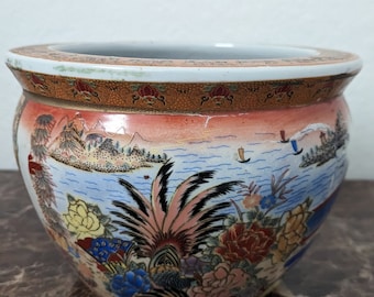 Vintage Chinese Oriental Asian original Pottery Fish Bowl, Planter