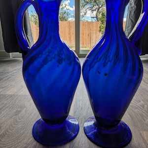 Vintage 12" Hand Blown Glass Cobalt Blue Bud Vases