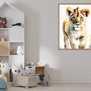 Baby Lion Nursery Instant Art, Safari Nursery Lion Wall Decor Jungle Art, Nursery Wall Art Cute Lion Portrait, Baby Gift Watercolor Lion