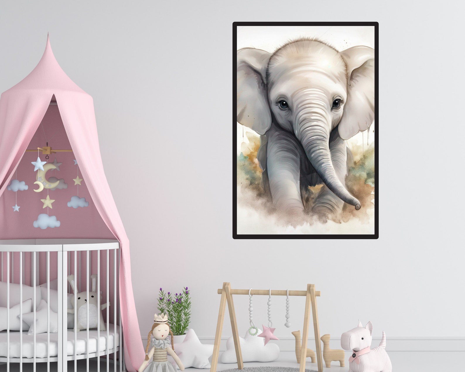 Watercolor Baby Elephant Art Print, Safari Nursery Decor (digital ...