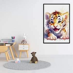 Impresión linda del tigre del bebé, cachorro del tigre del bebé imprimible, arte de la pared del tigre de la acuarela, tigre del bebé del arte de la pared del cuarto de niños, tigre del bebé de la impresión del animal de Safari