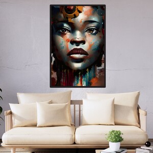 Portrait of Black Woman Abstract Instant Art, Abstract Face Art Black Woman Wall Print, Black Woman Contemporary Portrait Download