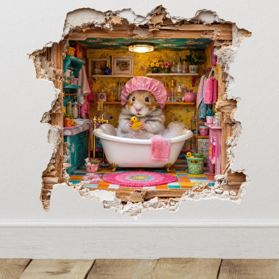3D Hamster Bubble Bath Wall Decal, Funny Bathroom Decor Sticker - Etsy