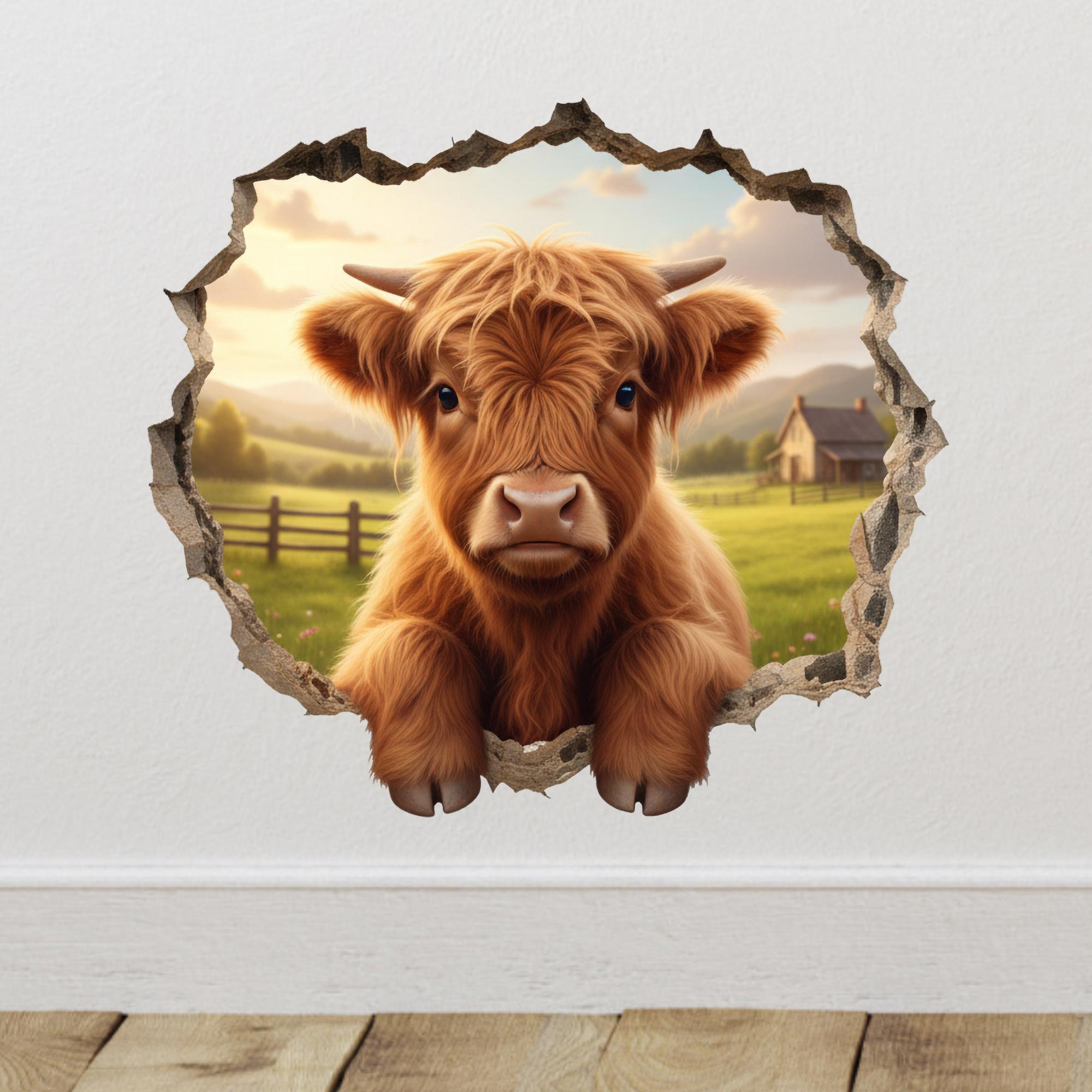 Highland Cow Wall Sticker, Fluffy Farmhouse Window Decal, Vinyl Rustic ...