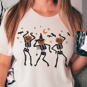 Dancing Skeleton Halloween Shirt, Pumpkin Halloween Shirt, Pumpkin Shirt, Fall Spooky T-shirt, Fall Shirts for Women, Witchy Shirt