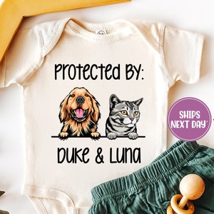 Baby Shower Gift, Protected By Dog Onesie®, Protected By Pets Onesie®, Newborn Baby Gift, Personalized Baby Onesie®, Custom Dog Onesie®