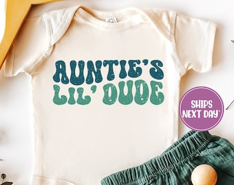 Auntie's Little Dude Onesie®, Aunt Gift ®, Newborn Baby Gift, Retro Onesie®, Trendy Onesie®, Baby Shower Gift, Natural Onesie®